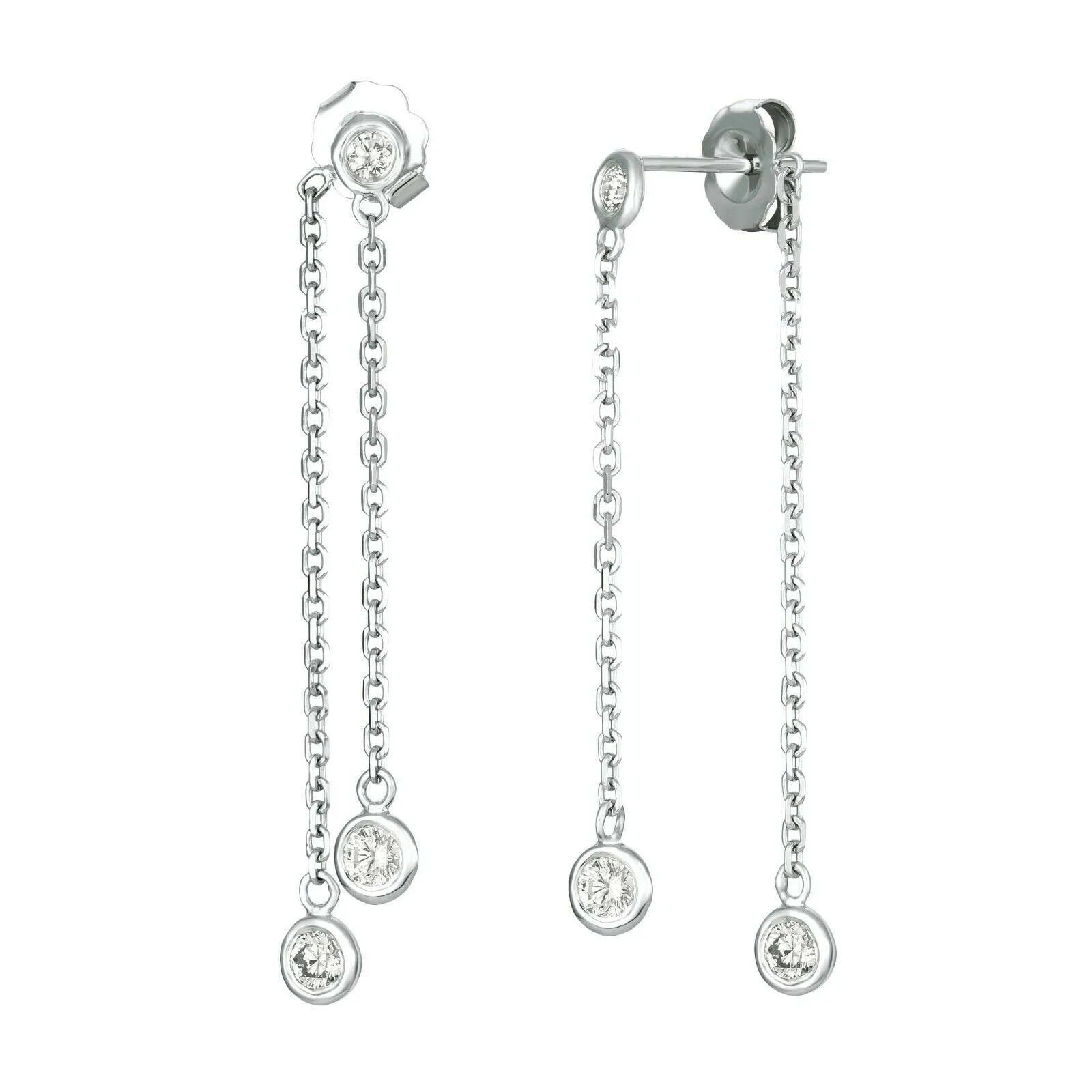 0.50 Carat Natural Diamond Bezel Drop Earrings G SI 14K White Gold