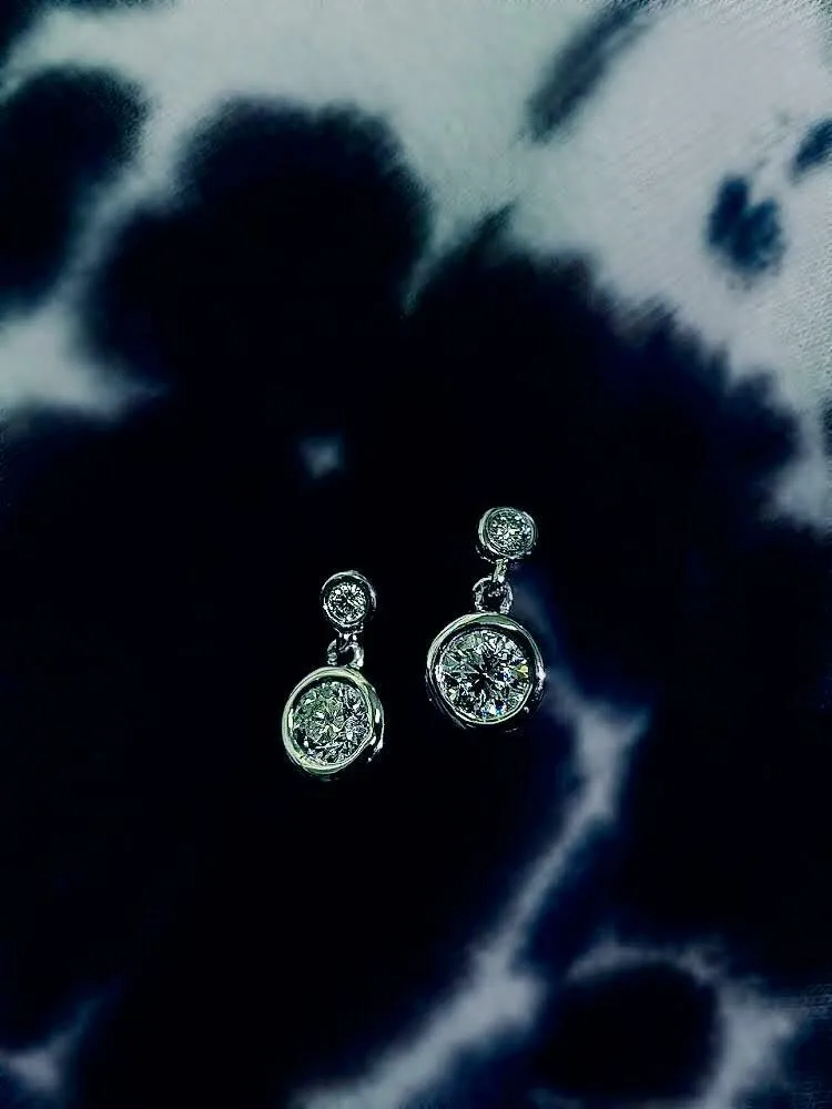 0.75 Carat Natural Diamond Drop Earrings G SI 14K White Gold