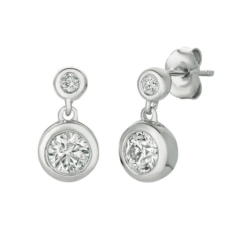 0.75 Carat Natural Diamond Drop Earrings G SI 14K White Gold