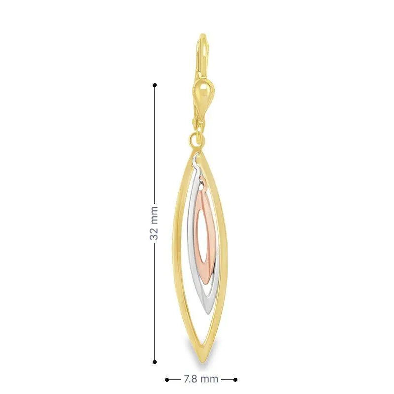 10K Tri-Colour Gold Layered Fancy Drop Earrings