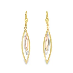10K Tri-Colour Gold Layered Fancy Drop Earrings