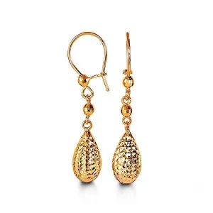 10K Yellow Gold Long Pear Drop Earrings