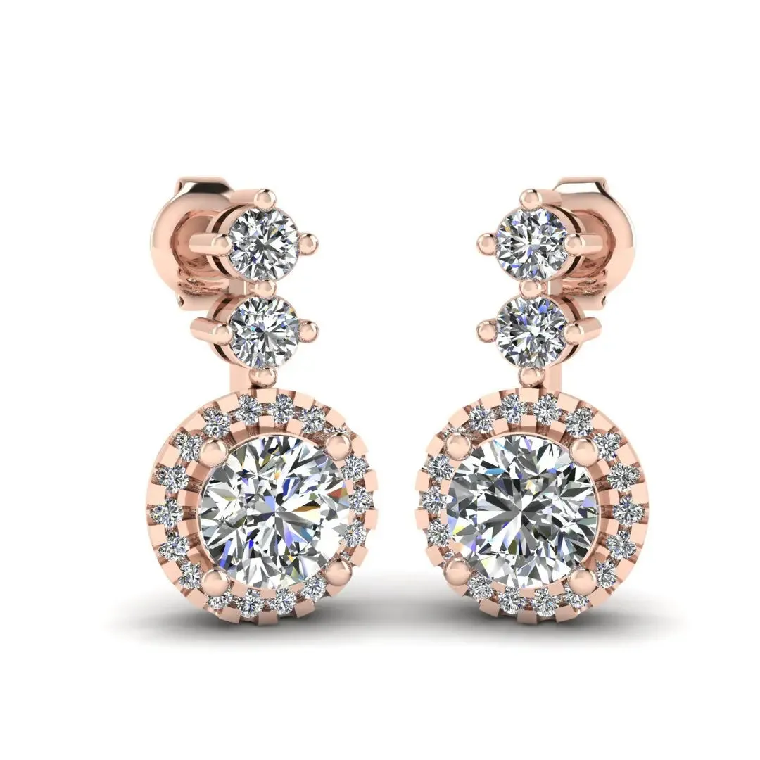 1.10 Carat Round Shape Halo Natural Diamond Drop Earrings E1RBD
