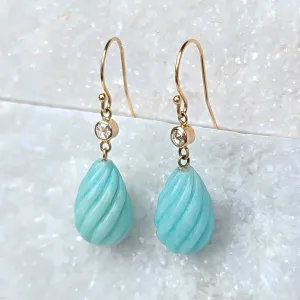 14K Amazonite Earrings with White Diamond Accents