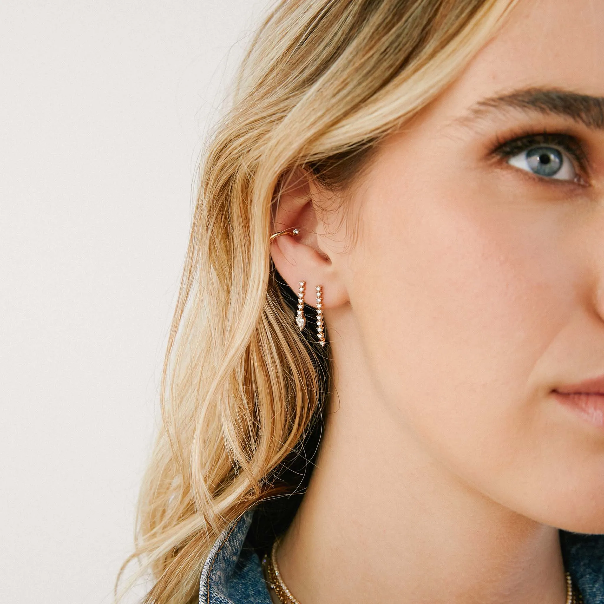 14k Diamond Tennis Drop Earrings