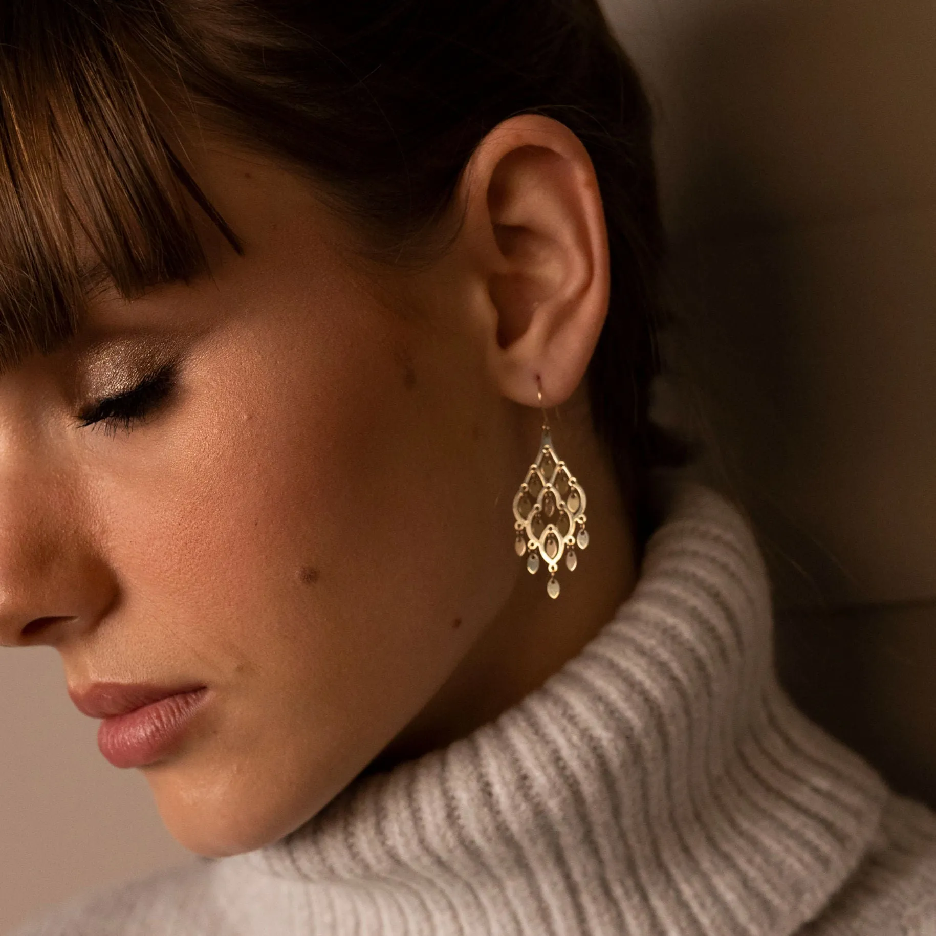 14K Gold Mirror Chandelier Drop Earrings