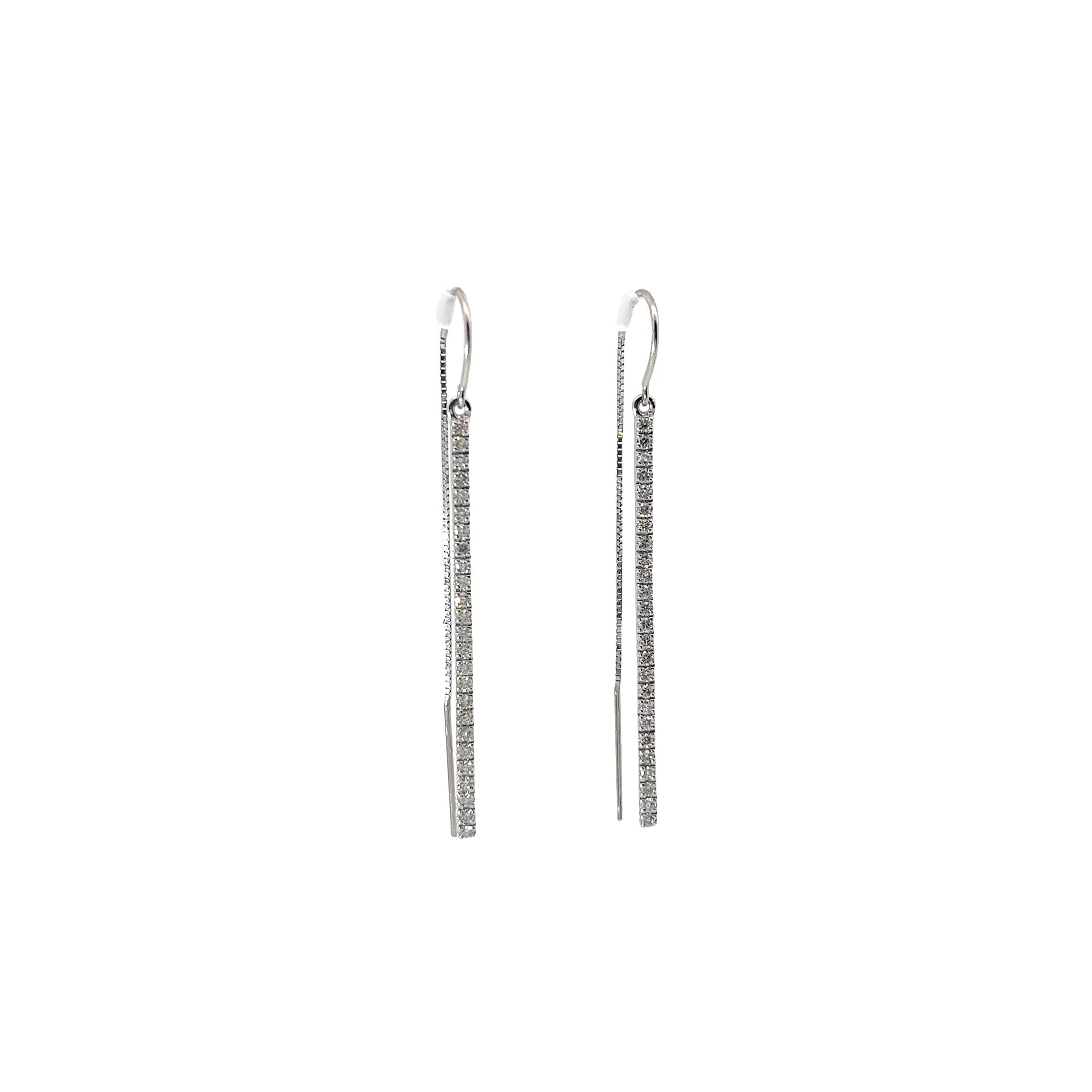 14k White Gold .35ct H SI1 Round Diamond Dangle Bar Earrings