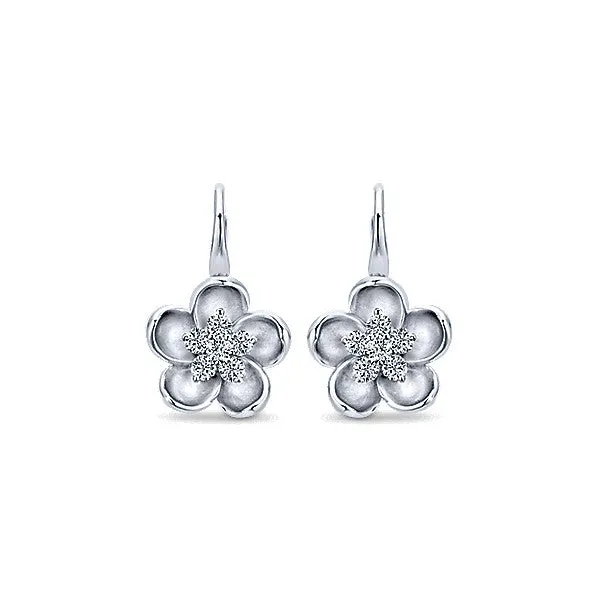 14k White Gold Floral Drop