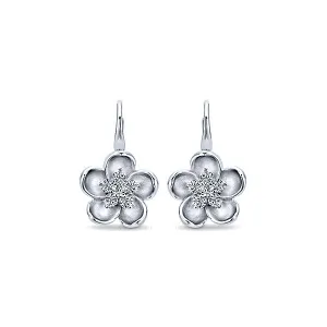 14k White Gold Floral Drop