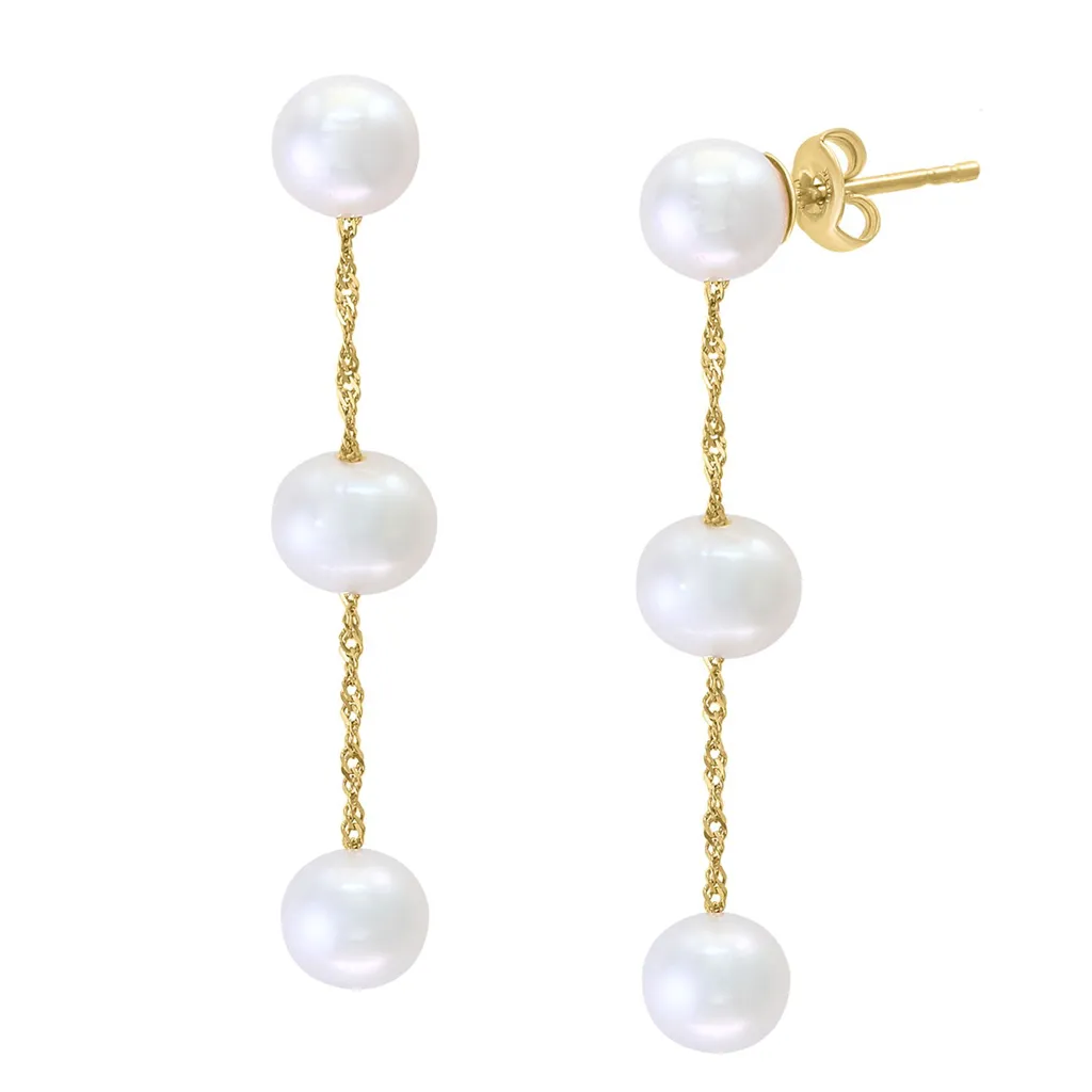 14K Yellow Gold 5.5-6mm Freshwater Pearl Drop Earrings