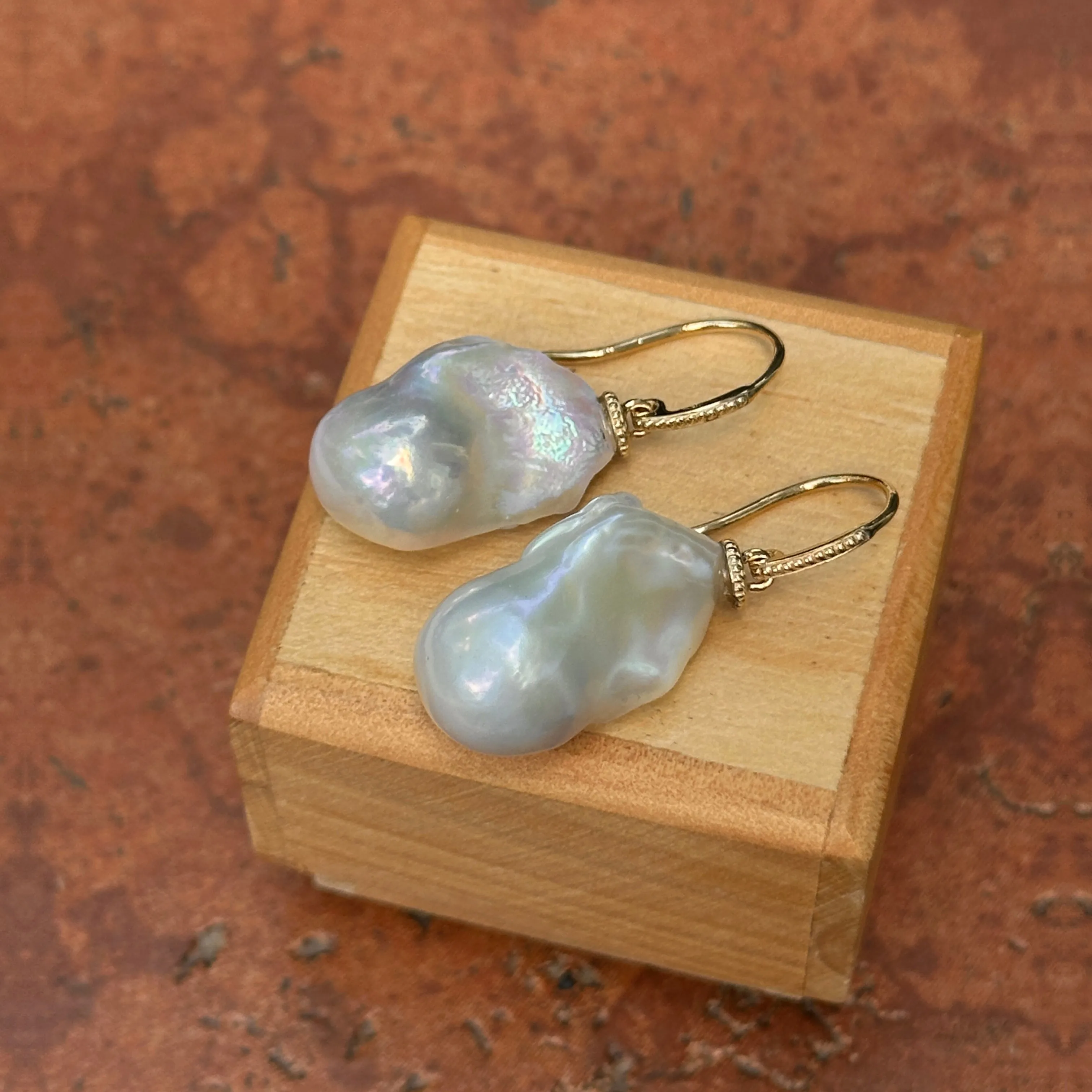 14KT Yellow Gold Baroque Freshwater Pearl Dangle Earrings