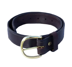 1.50-inch Stitched English Bridle Leather Belt with Solid Brass Belt Buckle