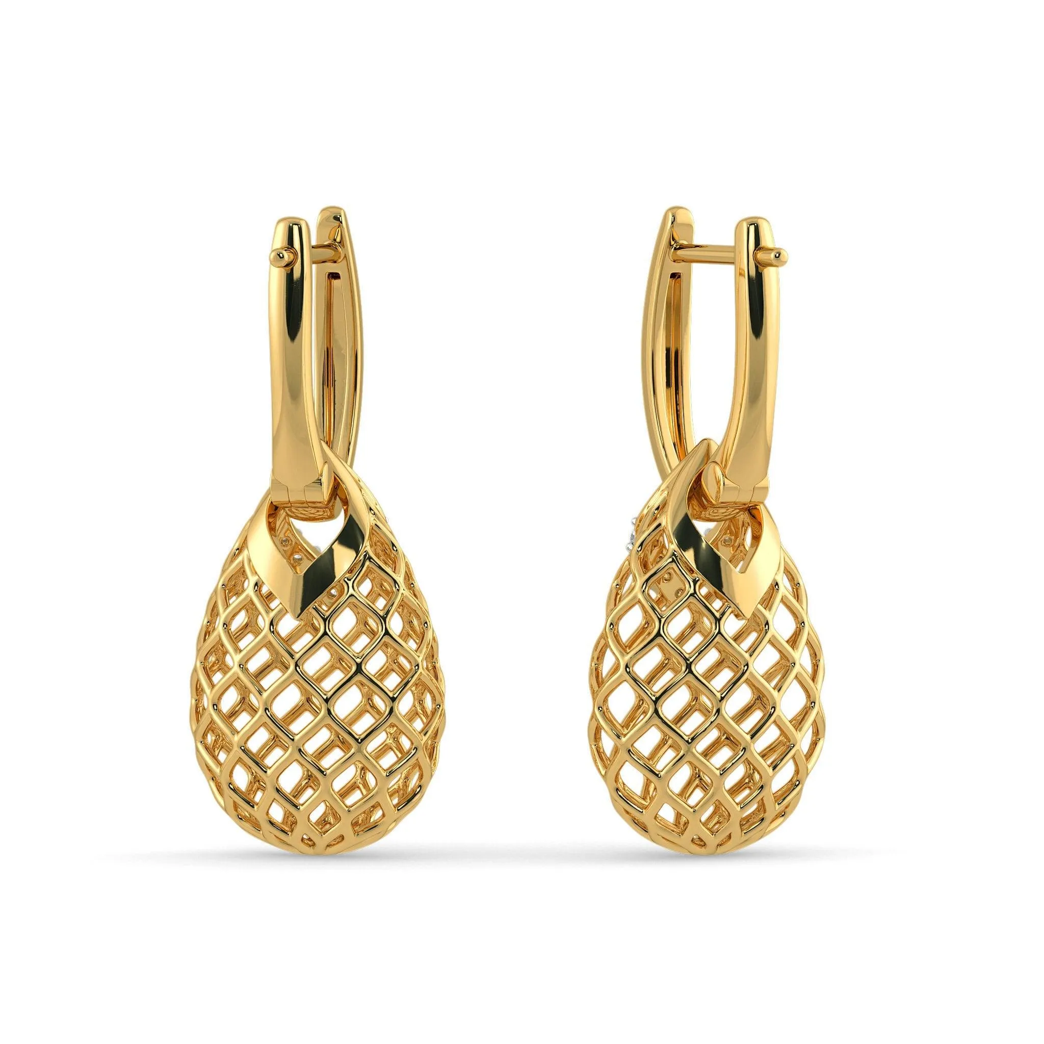 18k Solid Yellow Gold Handmade Pineapple Diamond Earrings, Pineapple Earrings, Gold Earrings, Diamond Earrings