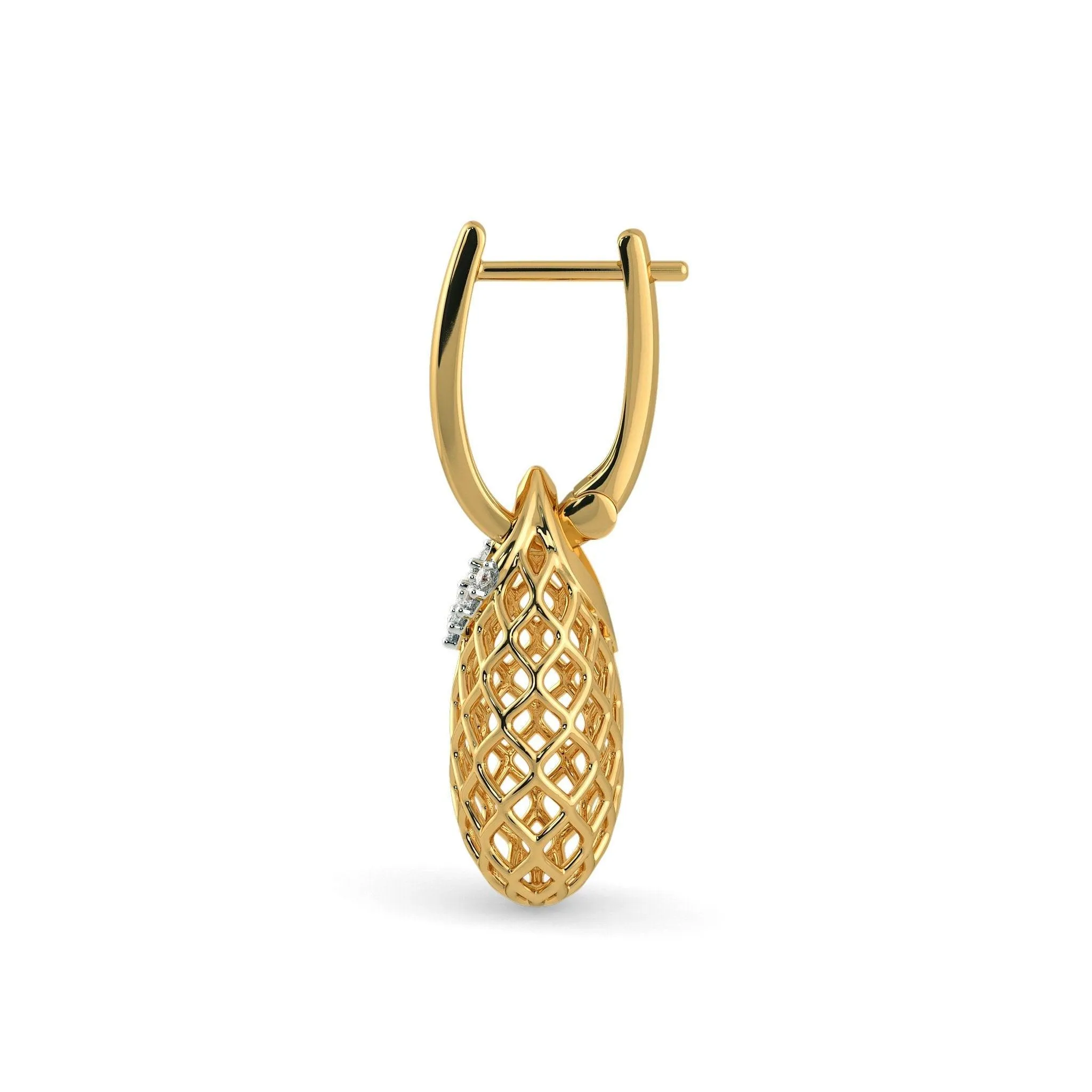18k Solid Yellow Gold Handmade Pineapple Diamond Earrings, Pineapple Earrings, Gold Earrings, Diamond Earrings