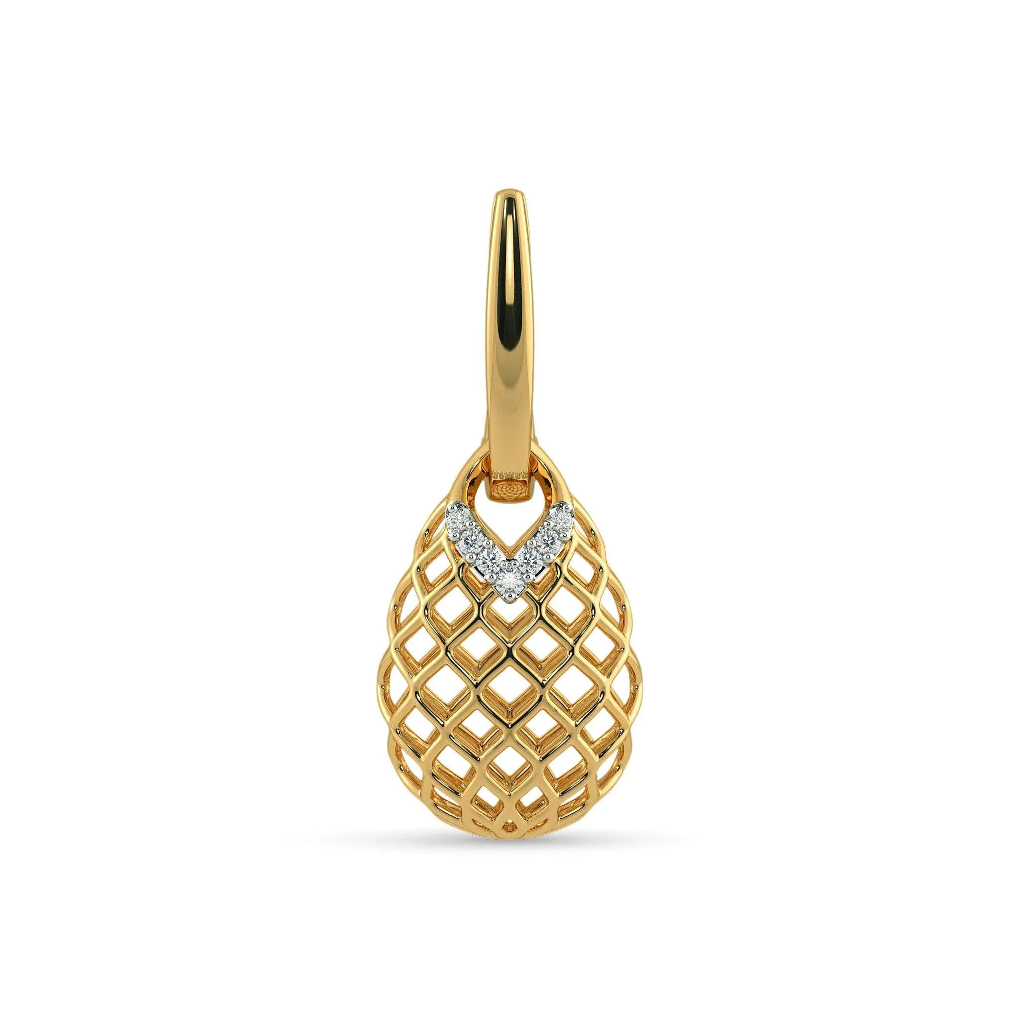 18k Solid Yellow Gold Handmade Pineapple Diamond Earrings, Pineapple Earrings, Gold Earrings, Diamond Earrings