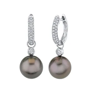 18K White Gold Tahitian Pearl And Diamond Huggie Drop Earrings (.45ctw)