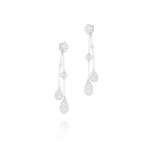 18KT White Gold Diamond Flower Double Drop Earrings