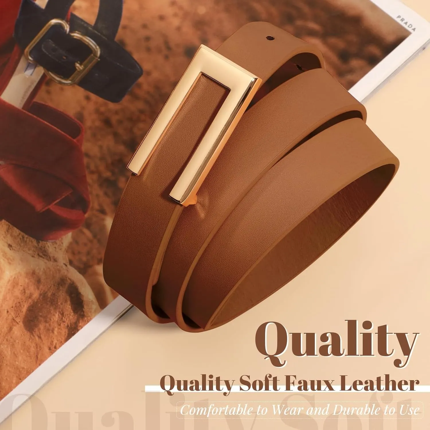 2 Pack Women Thin Leather Belts for Dresses Jeans and Pants