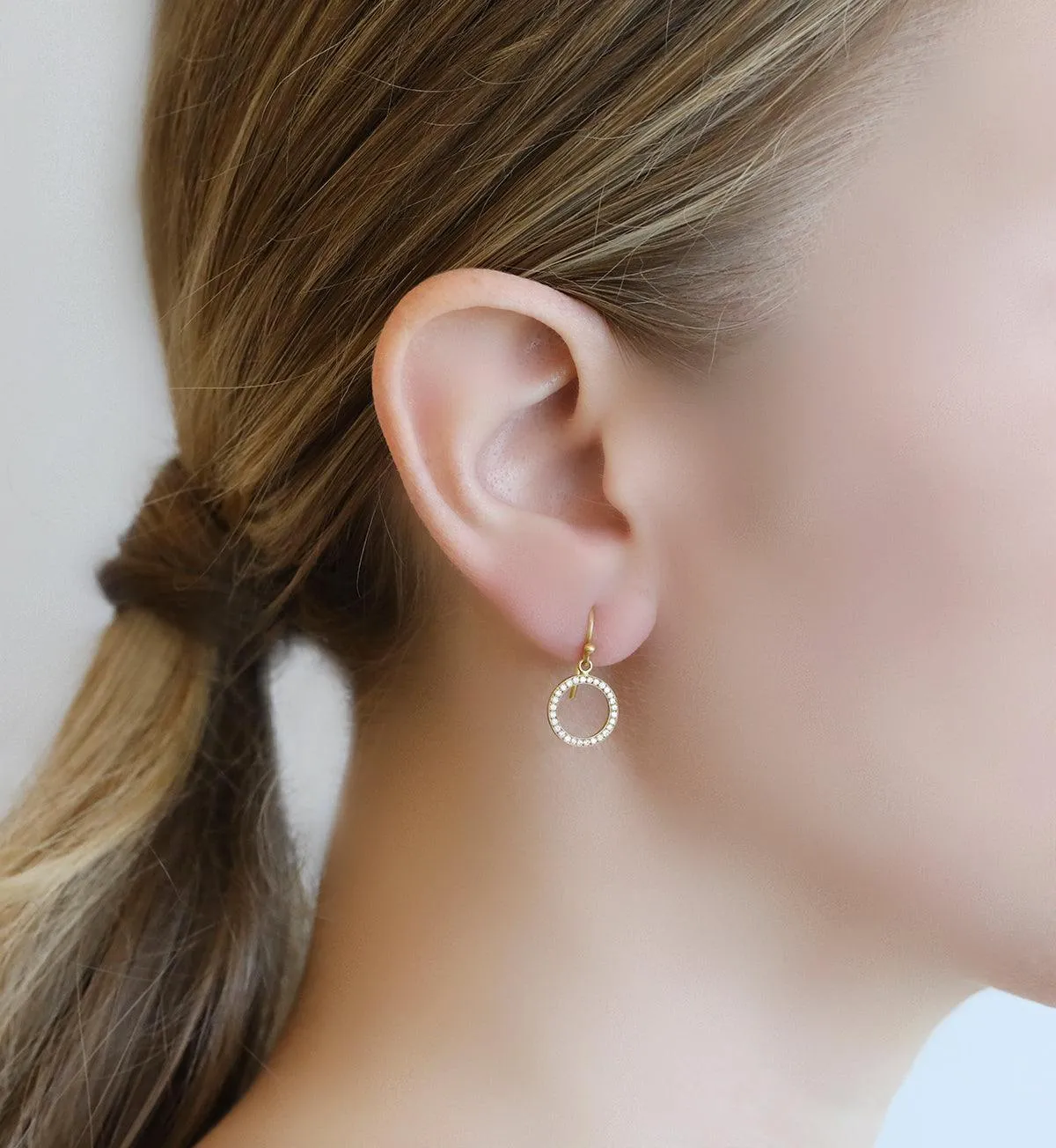 20K Gold and Pave Diamond Open Circle Earrings