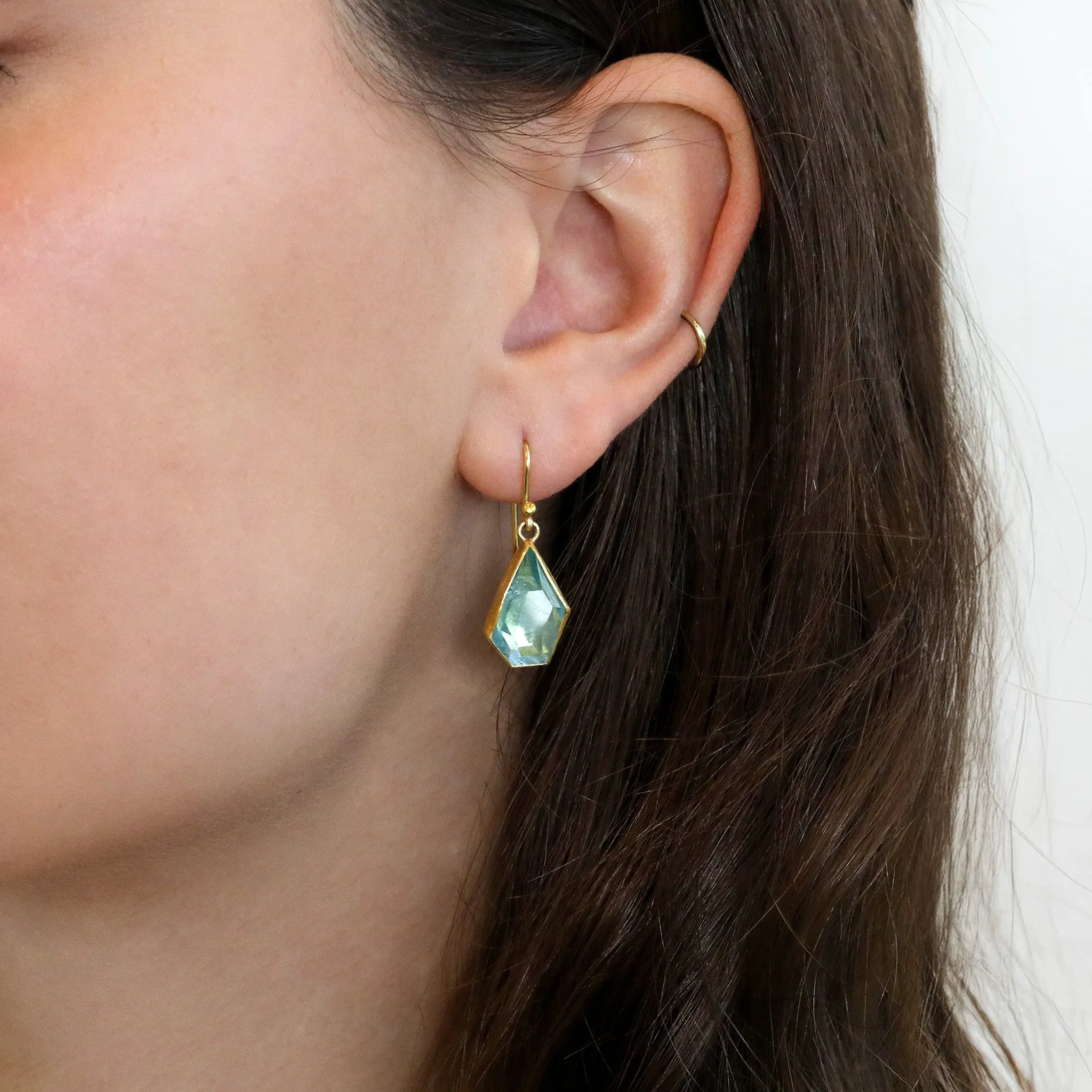 22 & 18K Asymmetrical Polygonal Rosecut Aquamarine Earrings