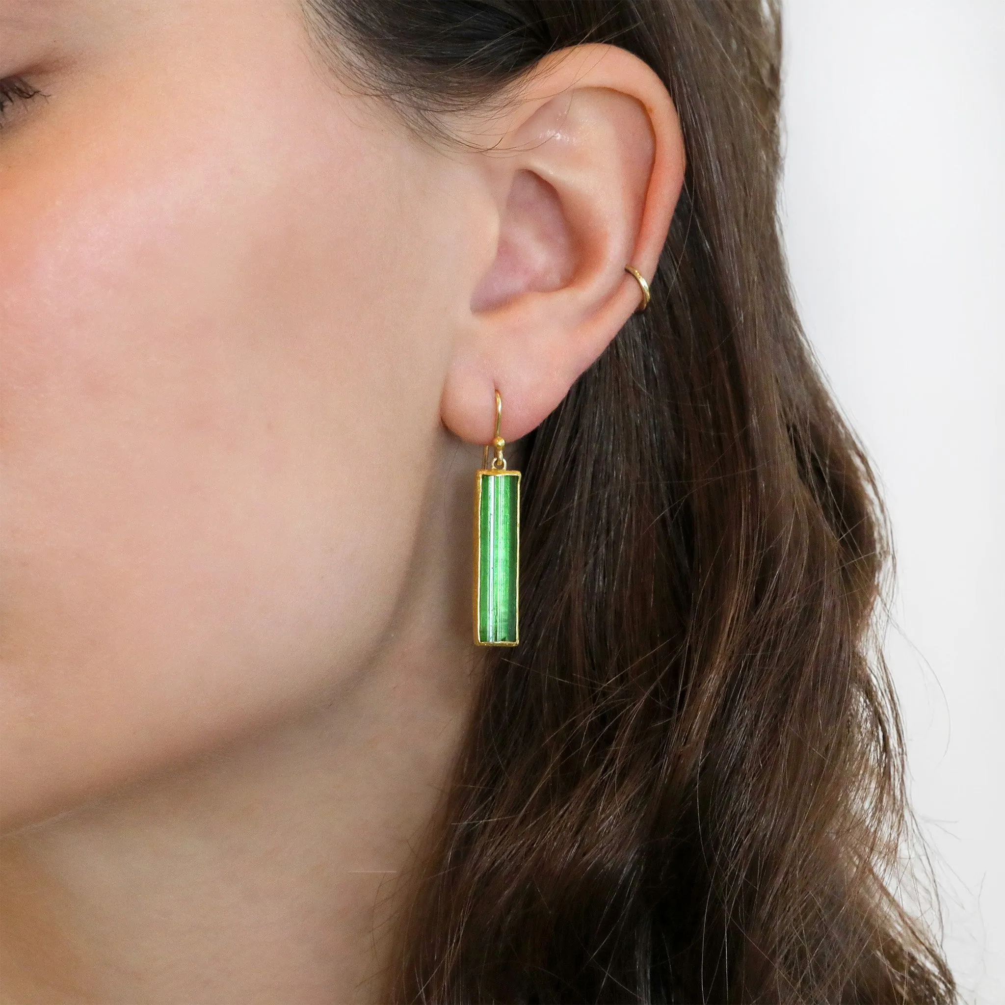 22 & 18K Bezel-Set Rectangular Green Tourmaline Drop Earrings