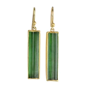 22 & 18K Bezel-Set Rectangular Green Tourmaline Drop Earrings