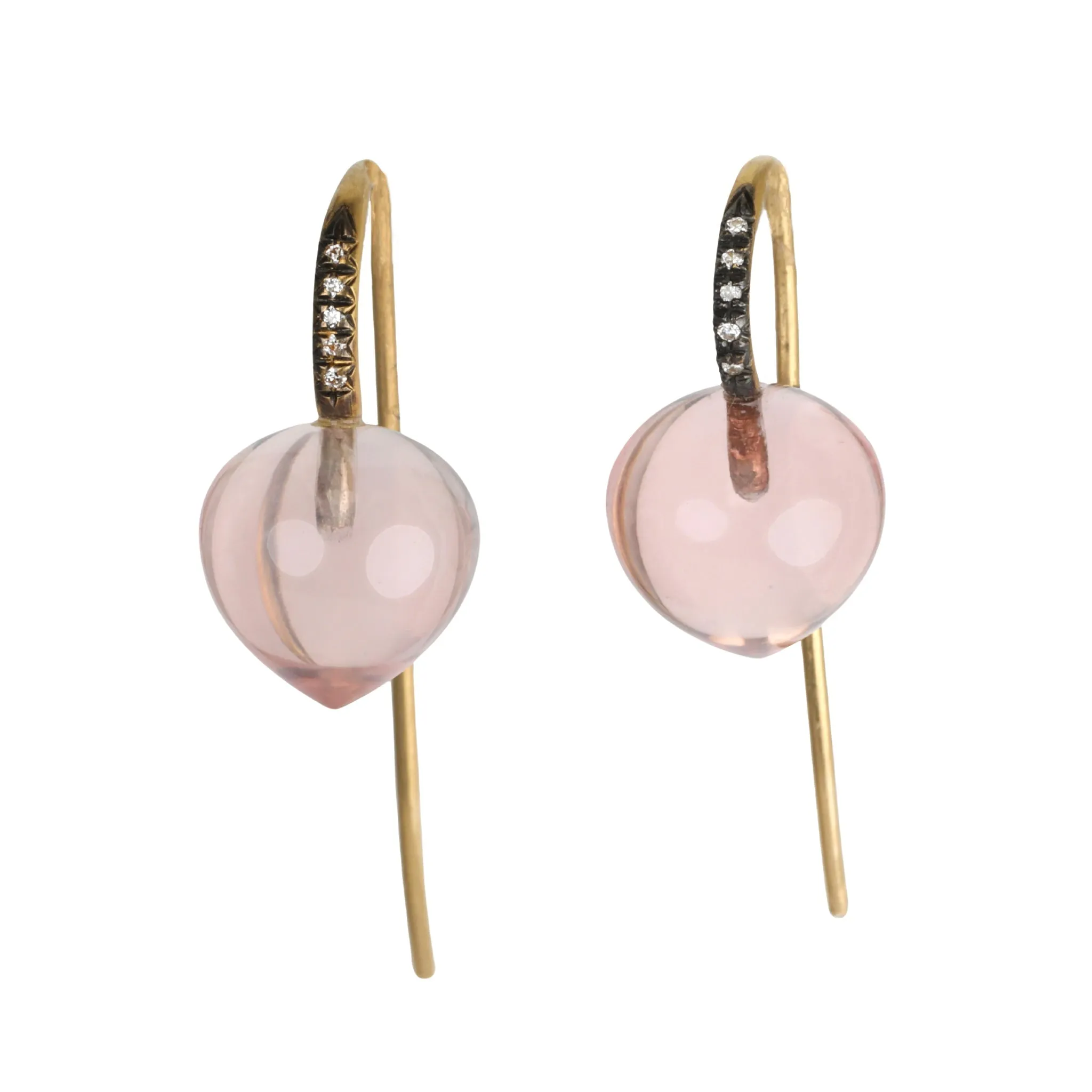 22K Gold & Rose Quartz "Forest Dew Drop" Earrings