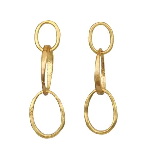 22K Gold Handmade "Double Pebble" Link Earrings