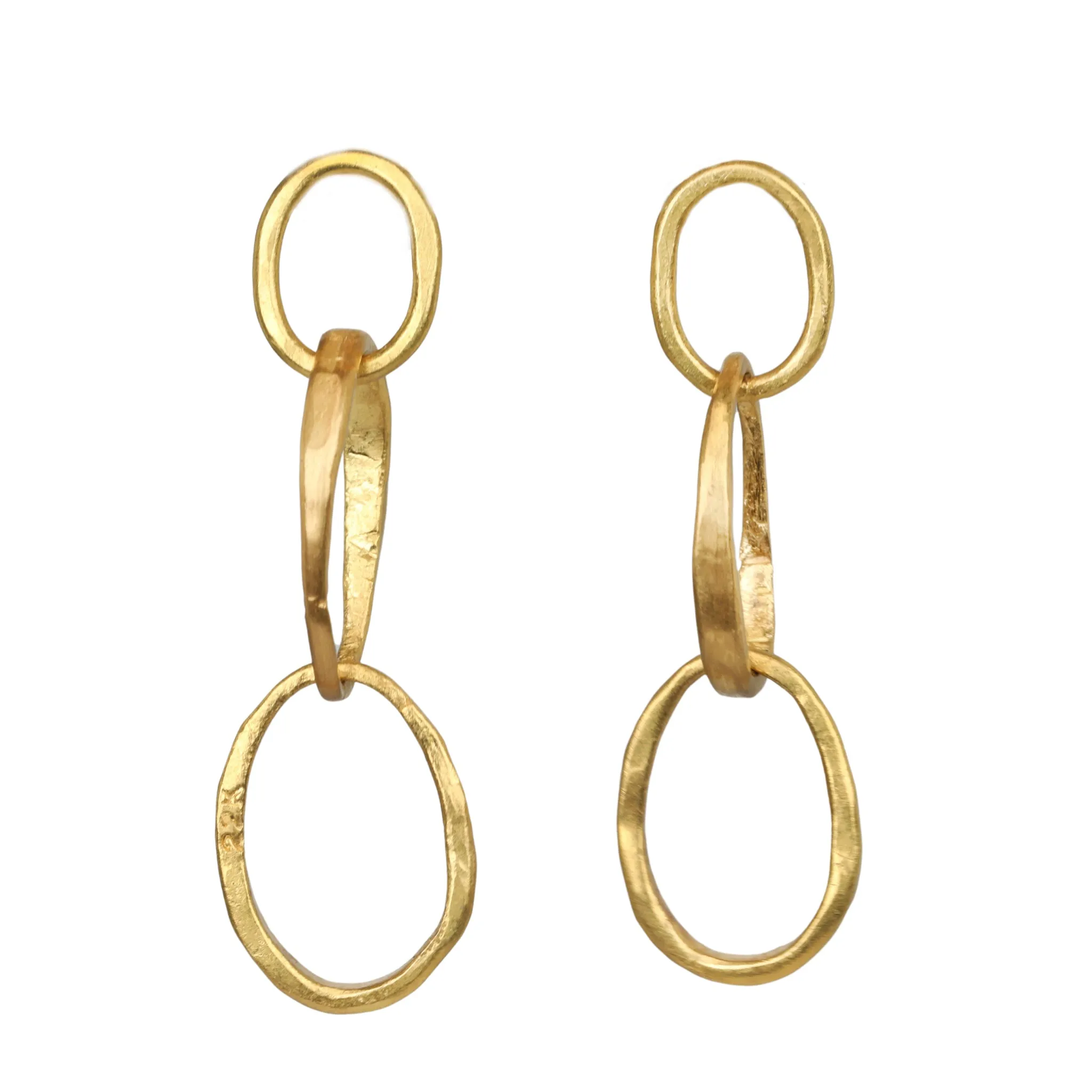 22K Gold Handmade "Double Pebble" Link Earrings