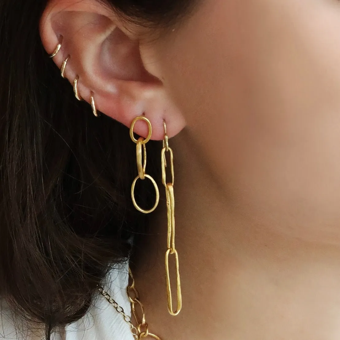 22K Gold Handmade "Double Pebble" Link Earrings