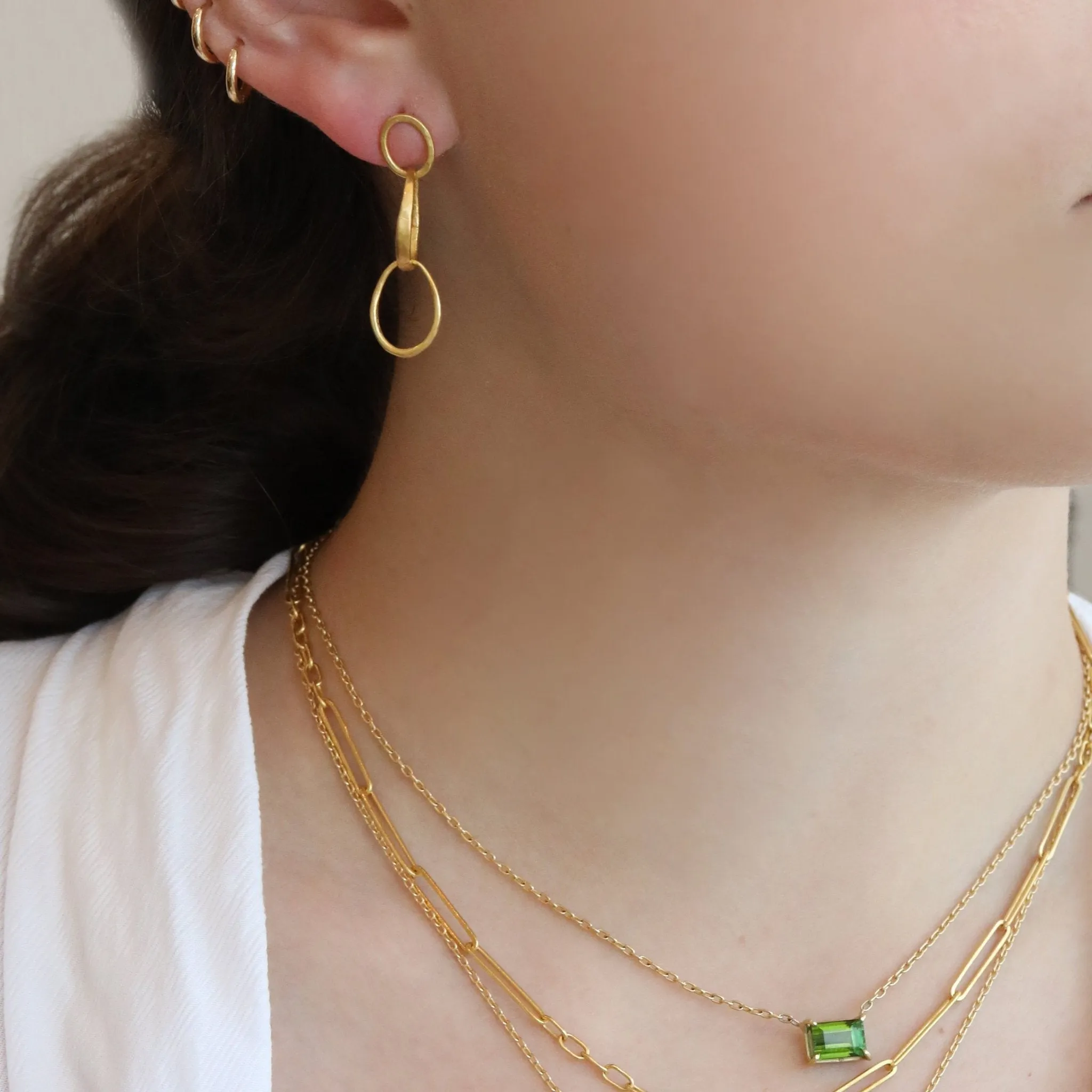22K Gold Handmade "Double Pebble" Link Earrings