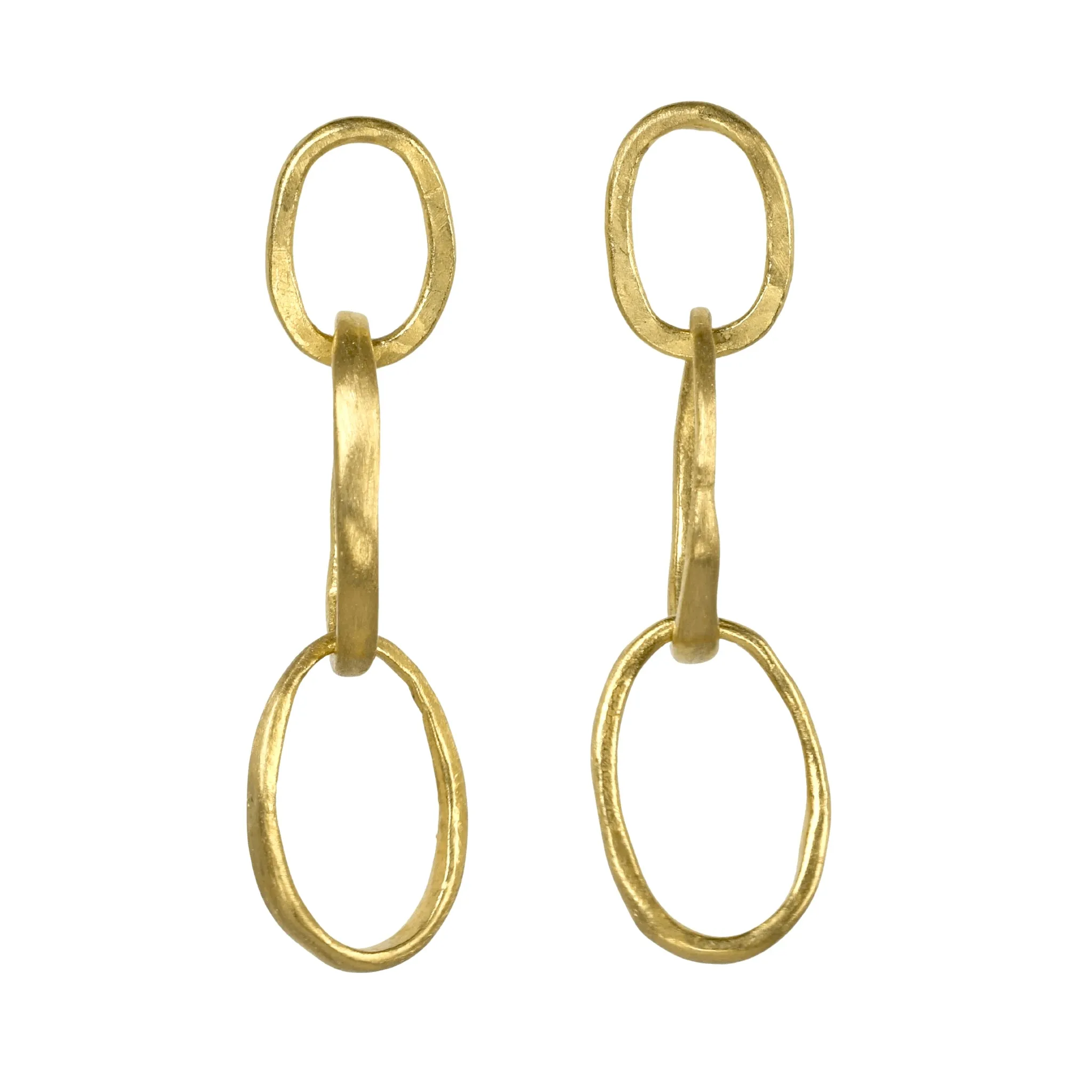 22K Gold Handmade "Double Pebble" Link Earrings