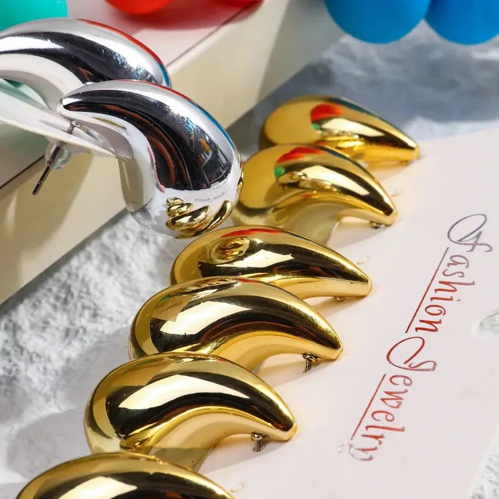 3 Pair/Set Chunky Gold Plated Waterdrop Hoop Earrings for Women Smooth Multicolour Acrylic Tear Drop Earring Lightweight Jewelry