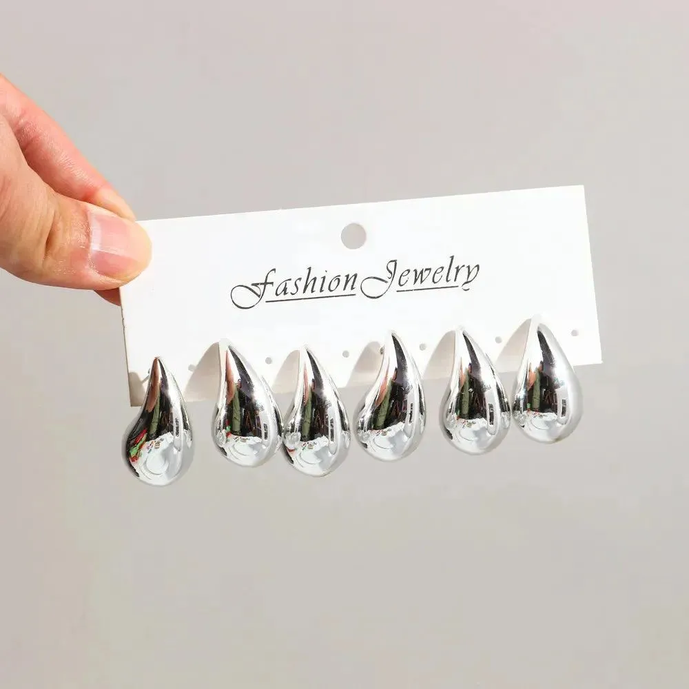 3 Pair/Set Chunky Gold Plated Waterdrop Hoop Earrings for Women Smooth Multicolour Acrylic Tear Drop Earring Lightweight Jewelry