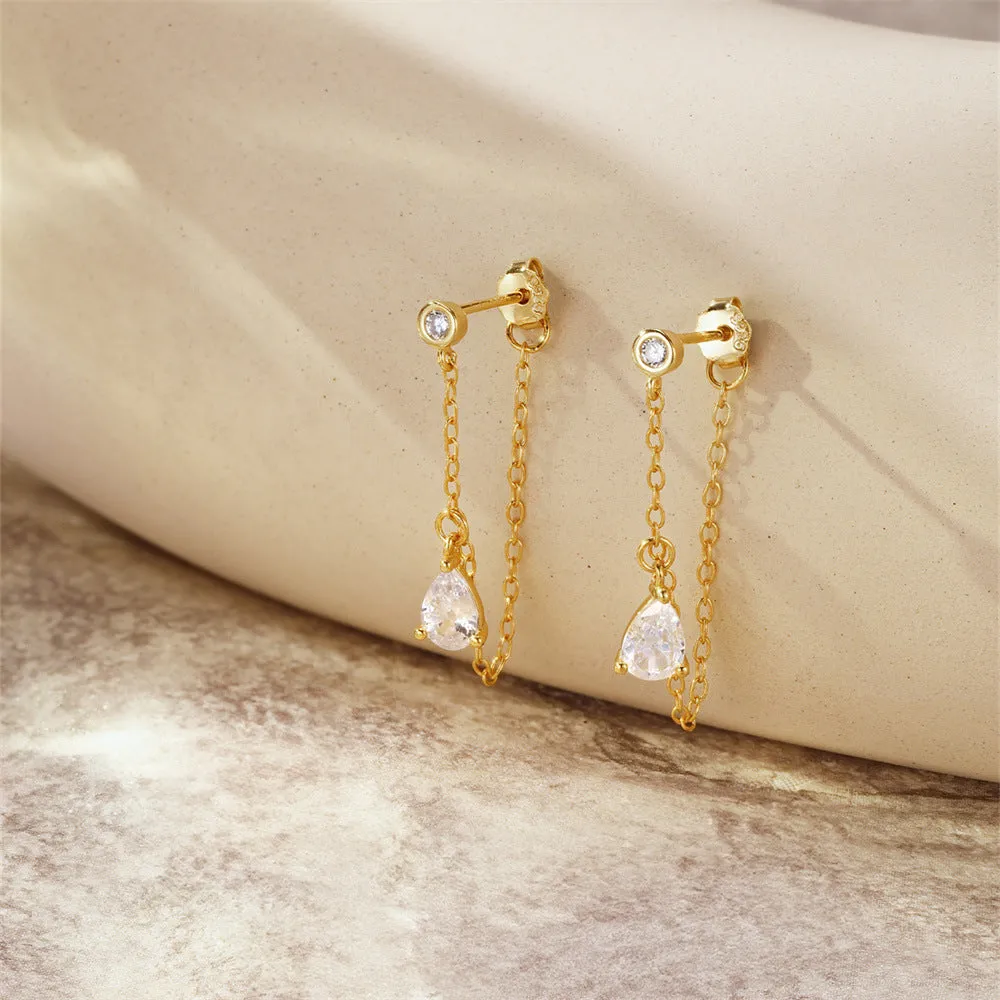925 Silver Pear Shape Tassel Drop Earrings