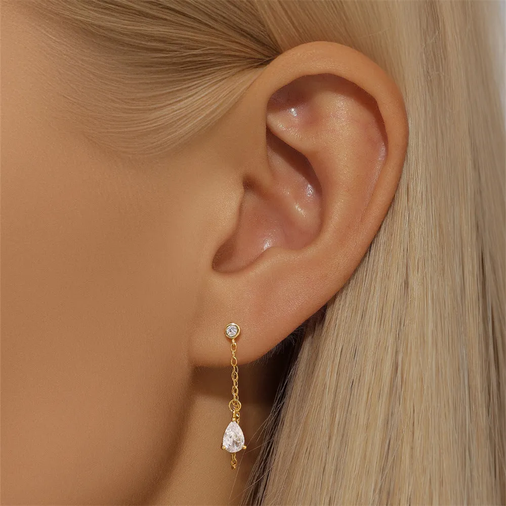 925 Silver Pear Shape Tassel Drop Earrings