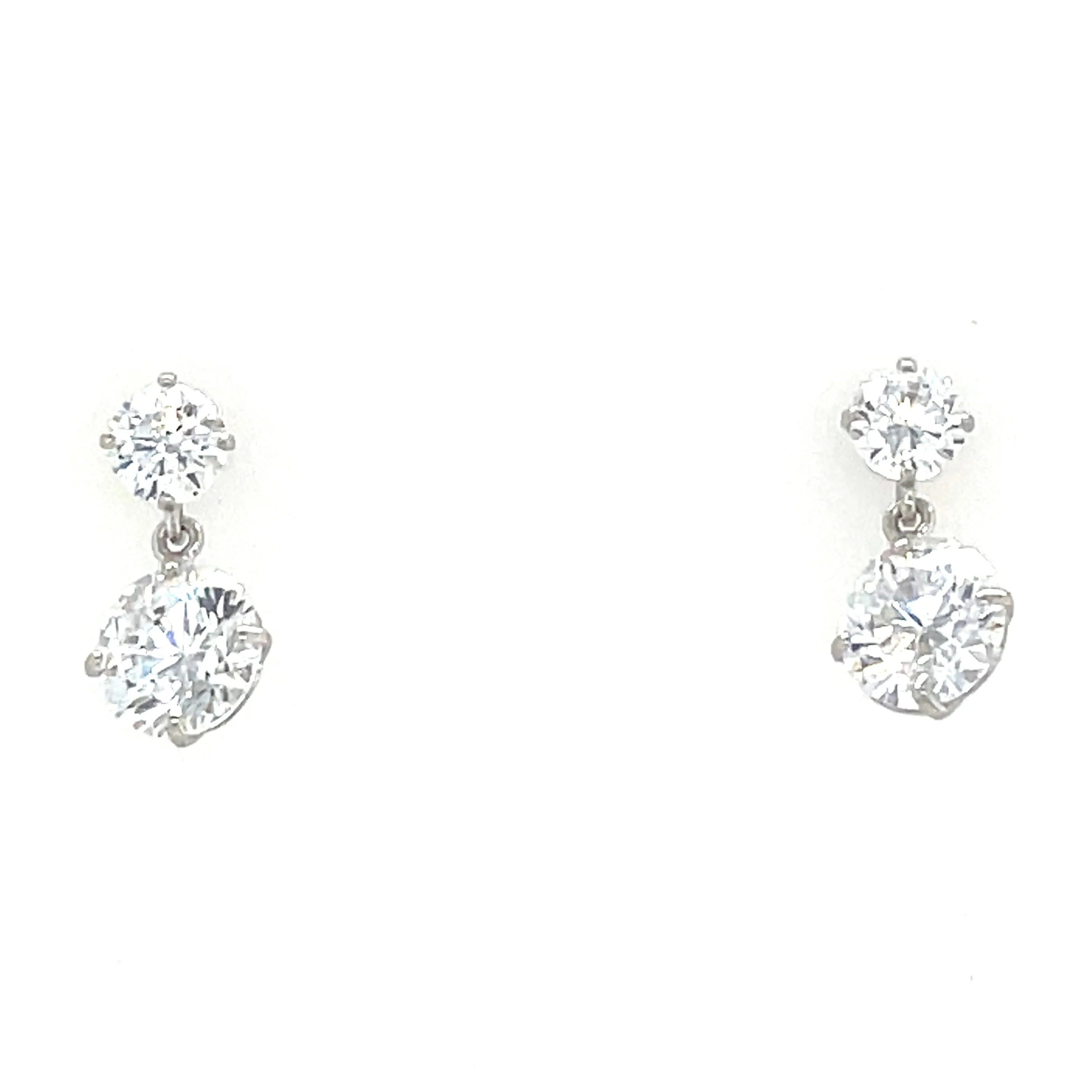 9ct White Gold Round Cz Drop Earrings