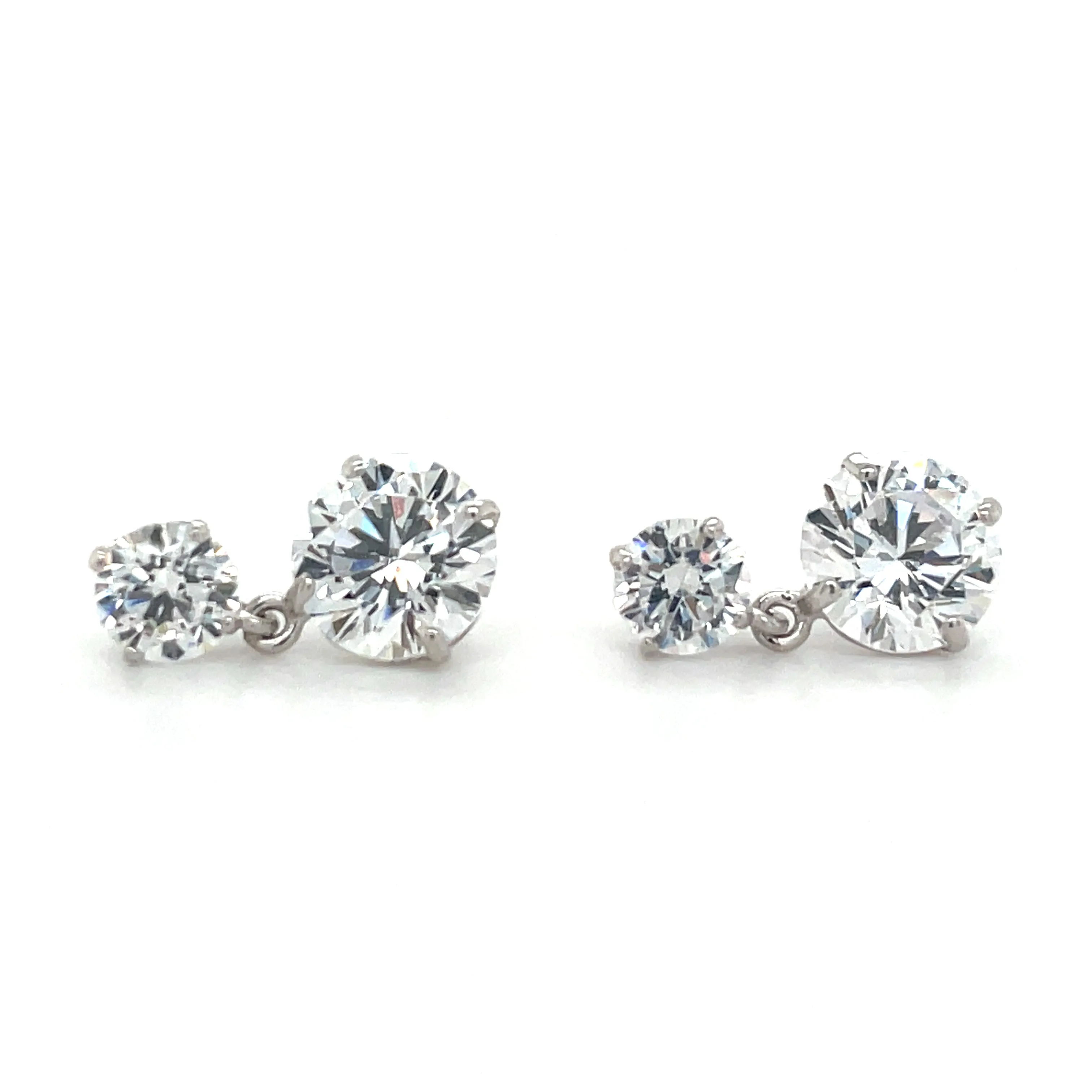 9ct White Gold Round Cz Drop Earrings