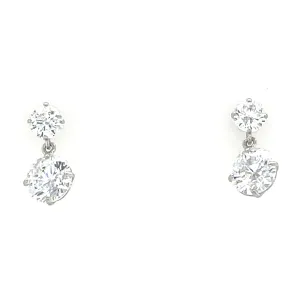 9ct White Gold Round Cz Drop Earrings