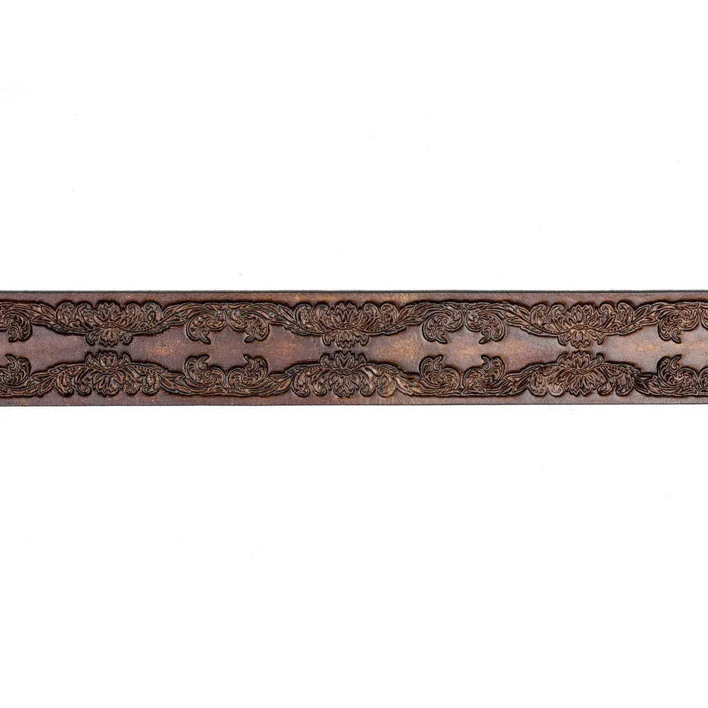 A101  1 1/2" Antique Finish Belt- Scroll Design