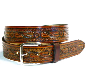 A141  1 1/2" Antique Finish Belt- Violet Flower Scroll