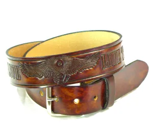 A259  1 1/2" Antique Finish Belt- Ride To Live/Wing