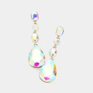 AB Multi Stone Drop Pageant Earrings on Gold | Prom Earrings | 620413