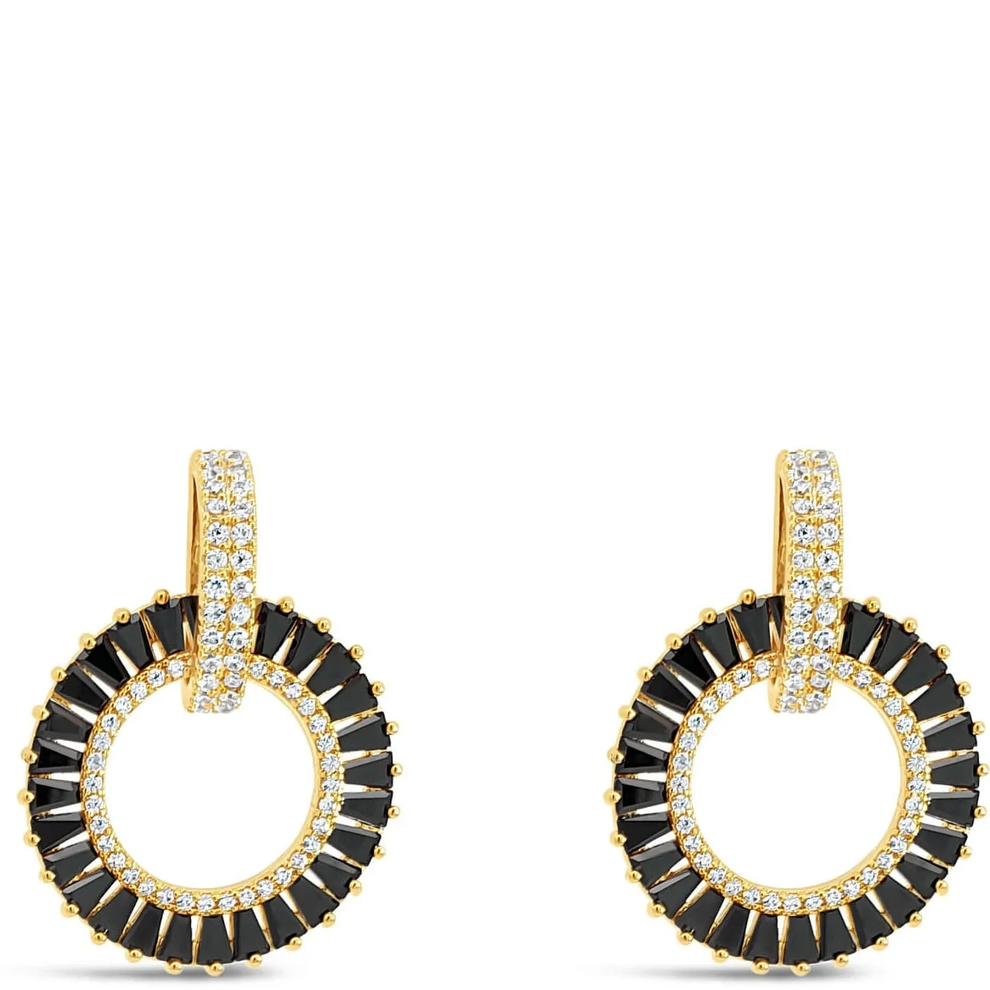 Absolute Gold & Black Baguette Halo Drop Earrings