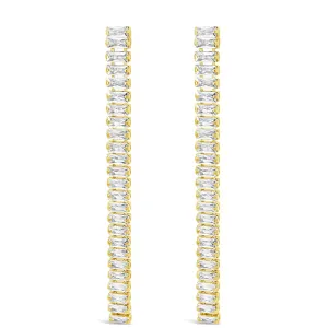 Absolute Gold & Clear Crystal Baguette Long Drop Earrings