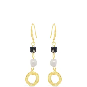Absolute Gold Black Bead & Pearl Drop Earrings