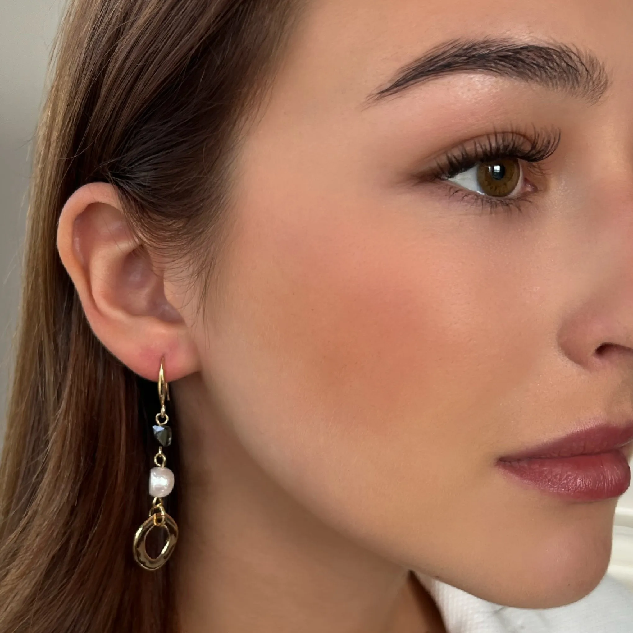 Absolute Gold Black Bead & Pearl Drop Earrings
