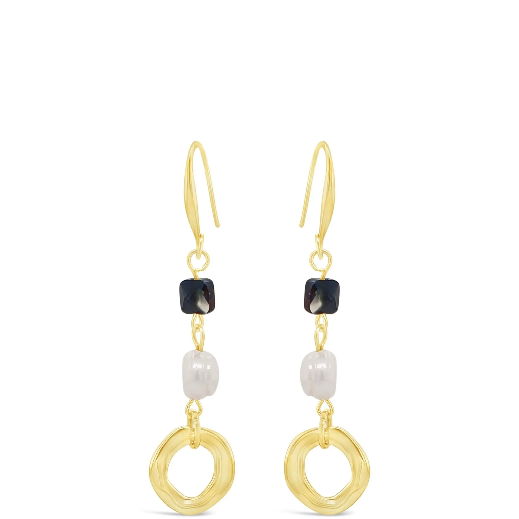 Absolute Gold Black Bead & Pearl Drop Earrings