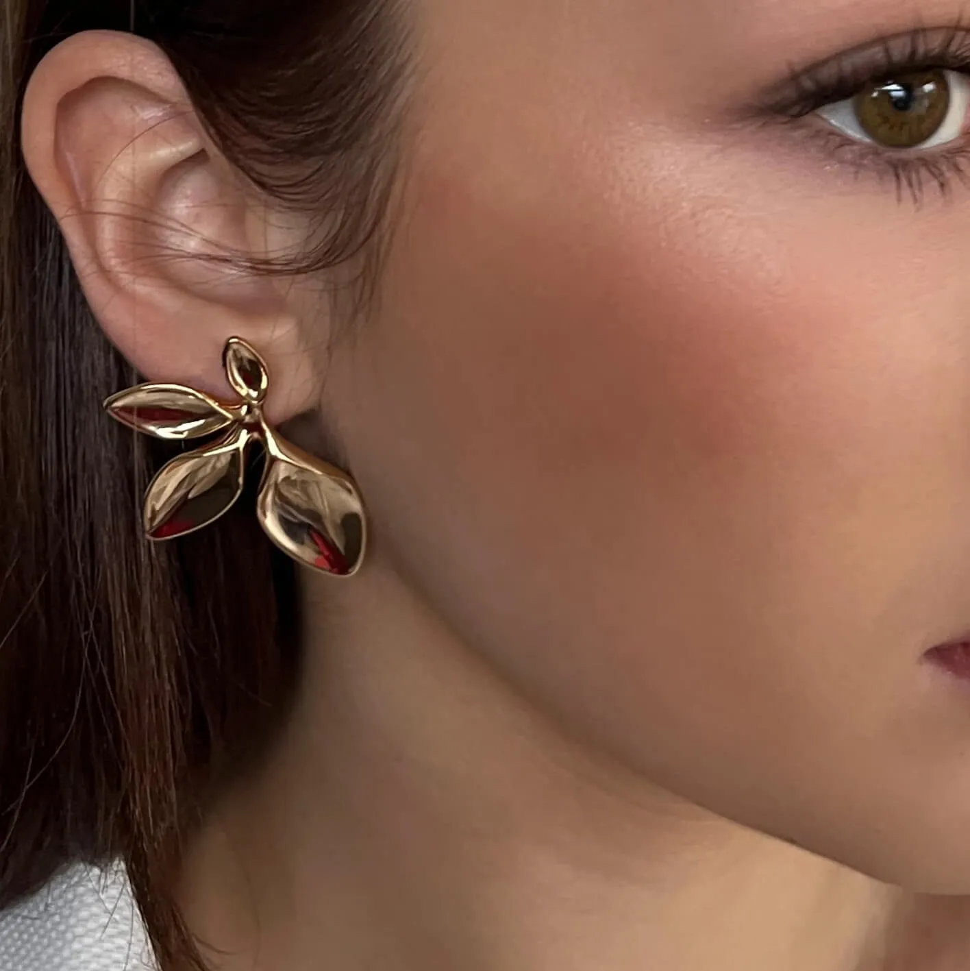 Absolute Gold Flat Leaf Statement Earrings