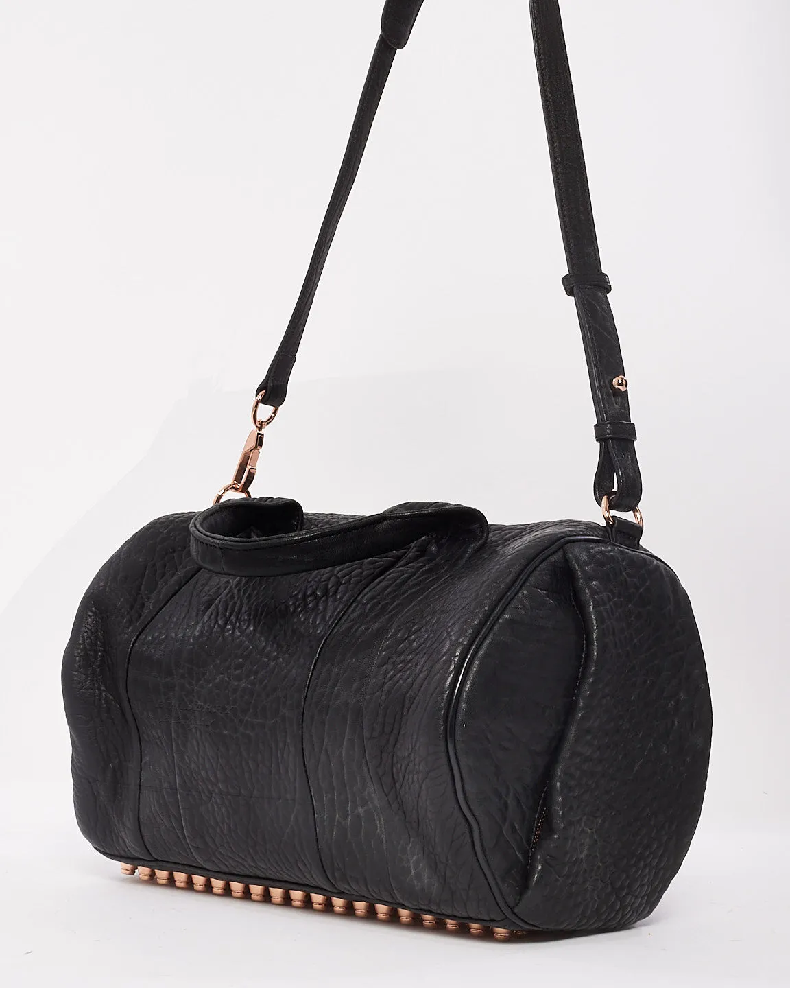 Alexander Wang Black Pebble Lambskin & Rose Gold Studded Rocco Bag